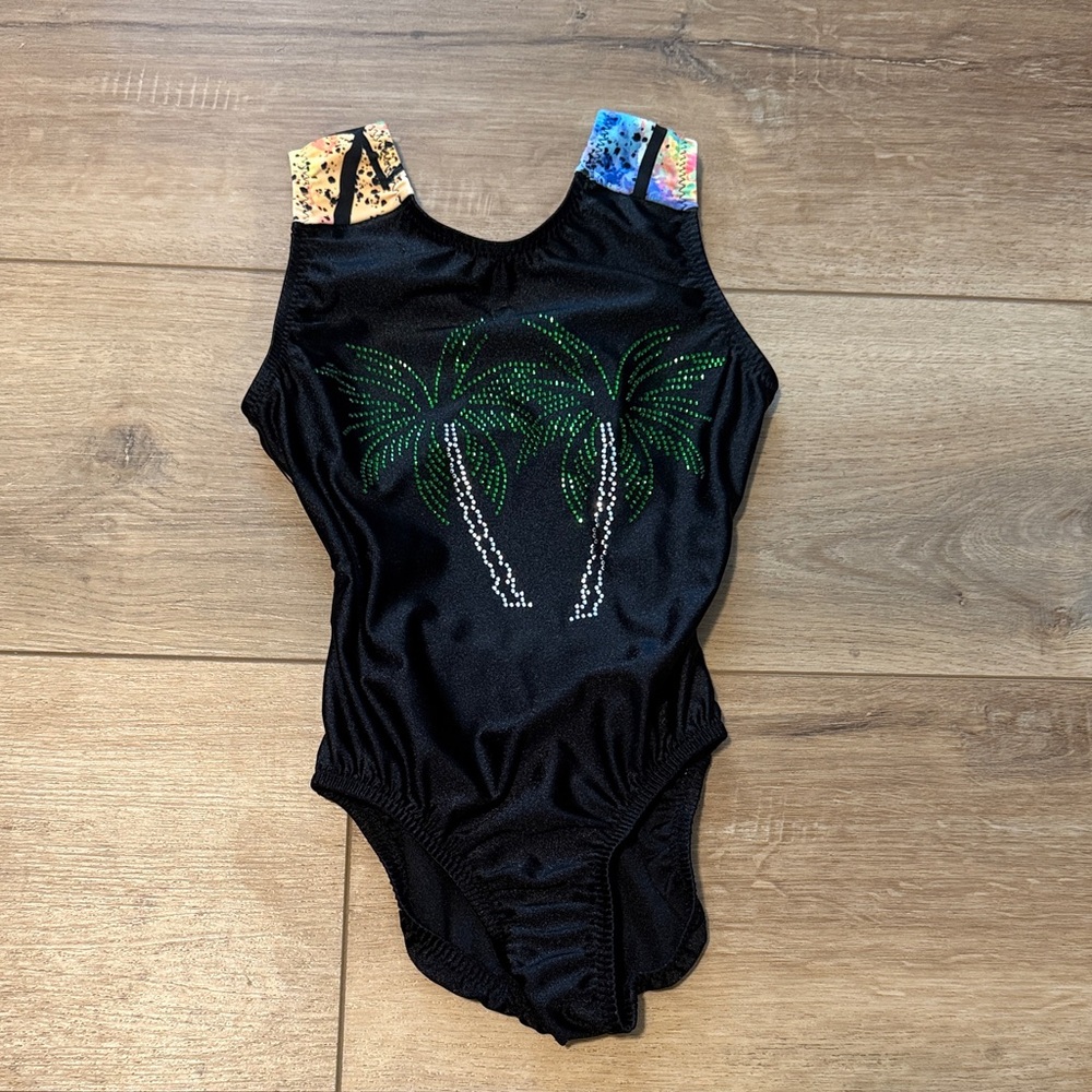 Black Gymnastics Leotard with Palm Tree Design Girls Size S